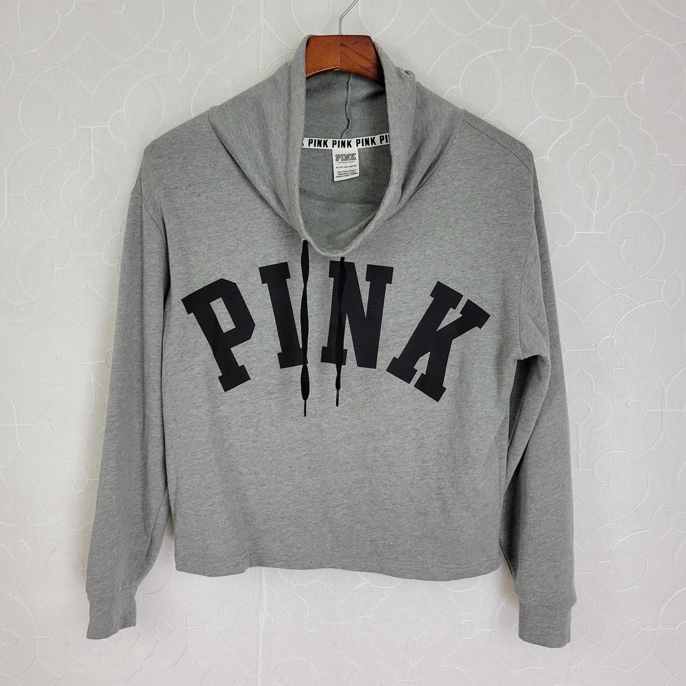 PINK Victoria's Secret Womens Sweatshirt Size XS Gray Cowl Neck Cropped Pullover